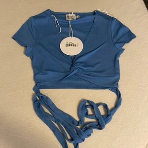 Princess Polly Blue Twist-Front Crop Top with Wrap Ties